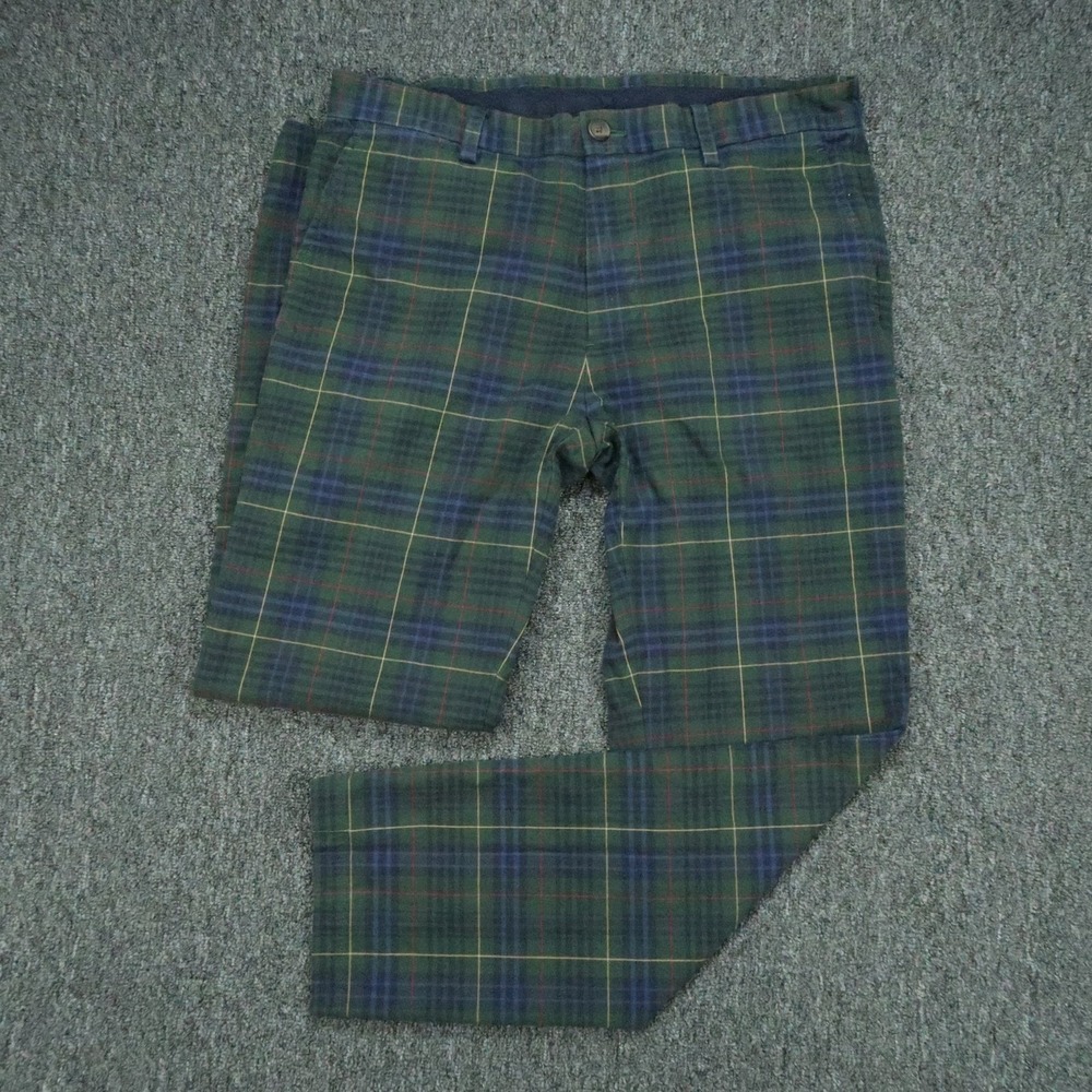 Brooks Brothers Pants Mens 33x32 Green Blue Plaid Red Fleece Straight Trouser